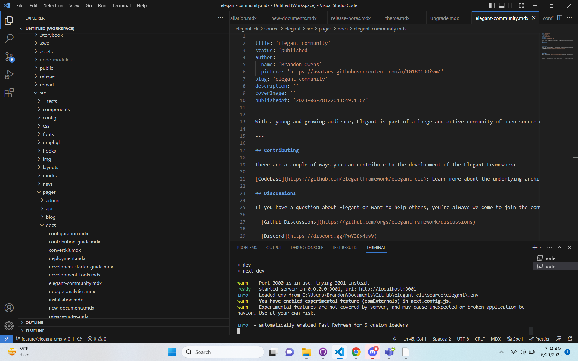 Elegant Framework develops core react.js code with Visual Studio Code.